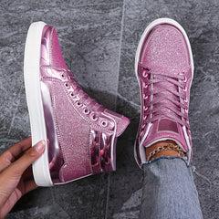 Reflective High Top Skate Shoes Glitter Sequin Decor