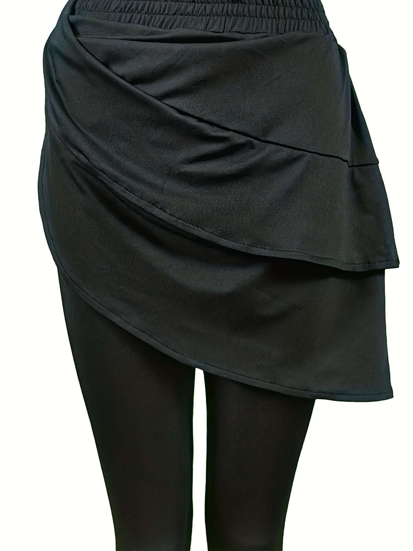 Casual Solid Leggings with Ruffle Skirt Sporty Skinny Leggings