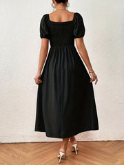 Puff Sleeve Split Thigh Dress Solid Tie Front Dress Women's Clothing