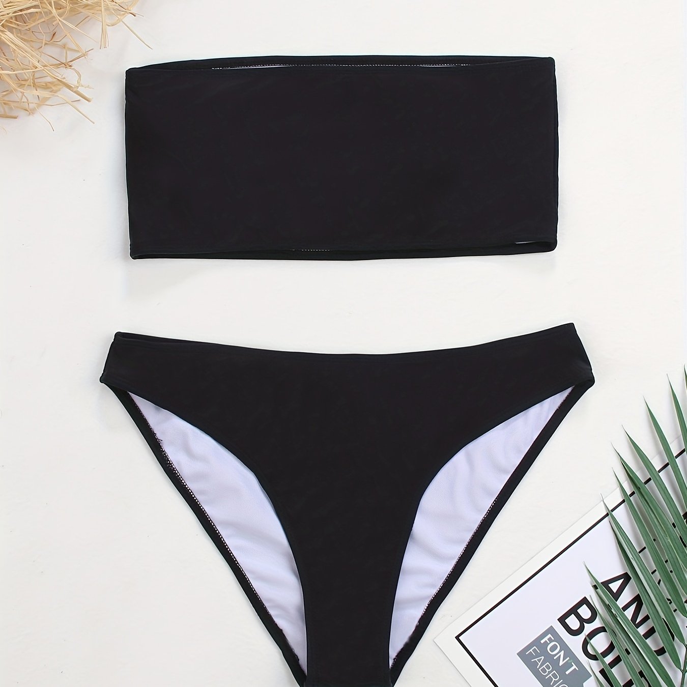 Strapless Bikini Set Plain Stretchy Minimalism Swimsuit
