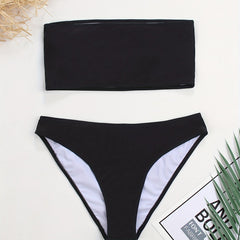 Strapless Bikini Set Plain Stretchy Minimalism Swimsuit