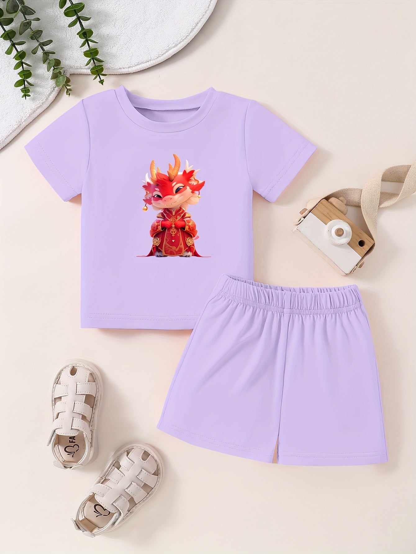 Toddler Cotton Cartoon Set Short Sleeve T shirt & Shorts