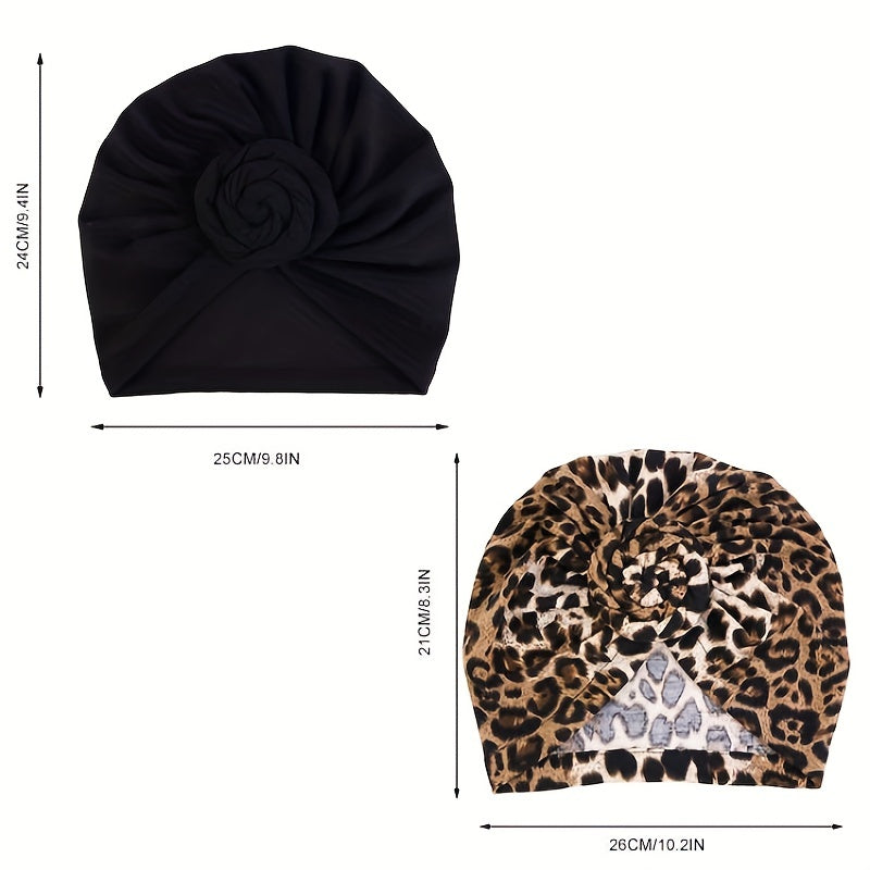 2pcs Set Ladies Turban Bonnet Leopard Inner Hijab Caps Casual Hijab Hat