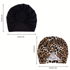 2pcs Set Ladies Turban Bonnet Leopard Inner Hijab Caps Casual Hijab Hat
