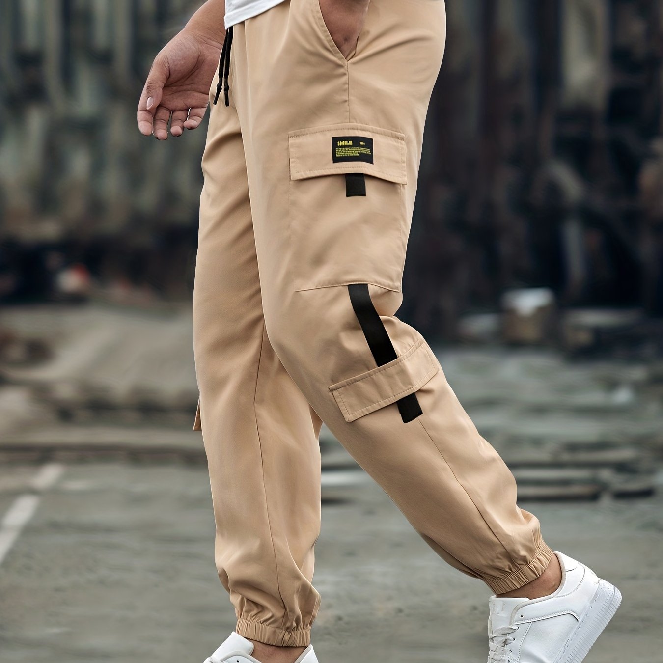Men's Casual Cargo Pants Loose Fit Solid Drawstring Joggers