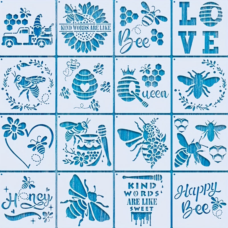16pcs Reusable Bee Stencils for Honeycomb Designs on Wood Fabric and Walls
