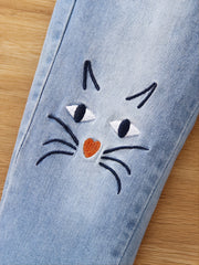 Toddler Girls Animals Embroidered Denim Jeans