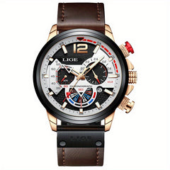 LIGE Boy's Leather Quartz Watch Waterproof Sport Clock