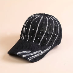 Knitted Baseball Cap With Rhinestones Soft Top Cap