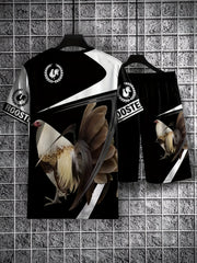 Rooster Pattern Mens 2 Piece Outfits T-shirt & Shorts Set For Summer
