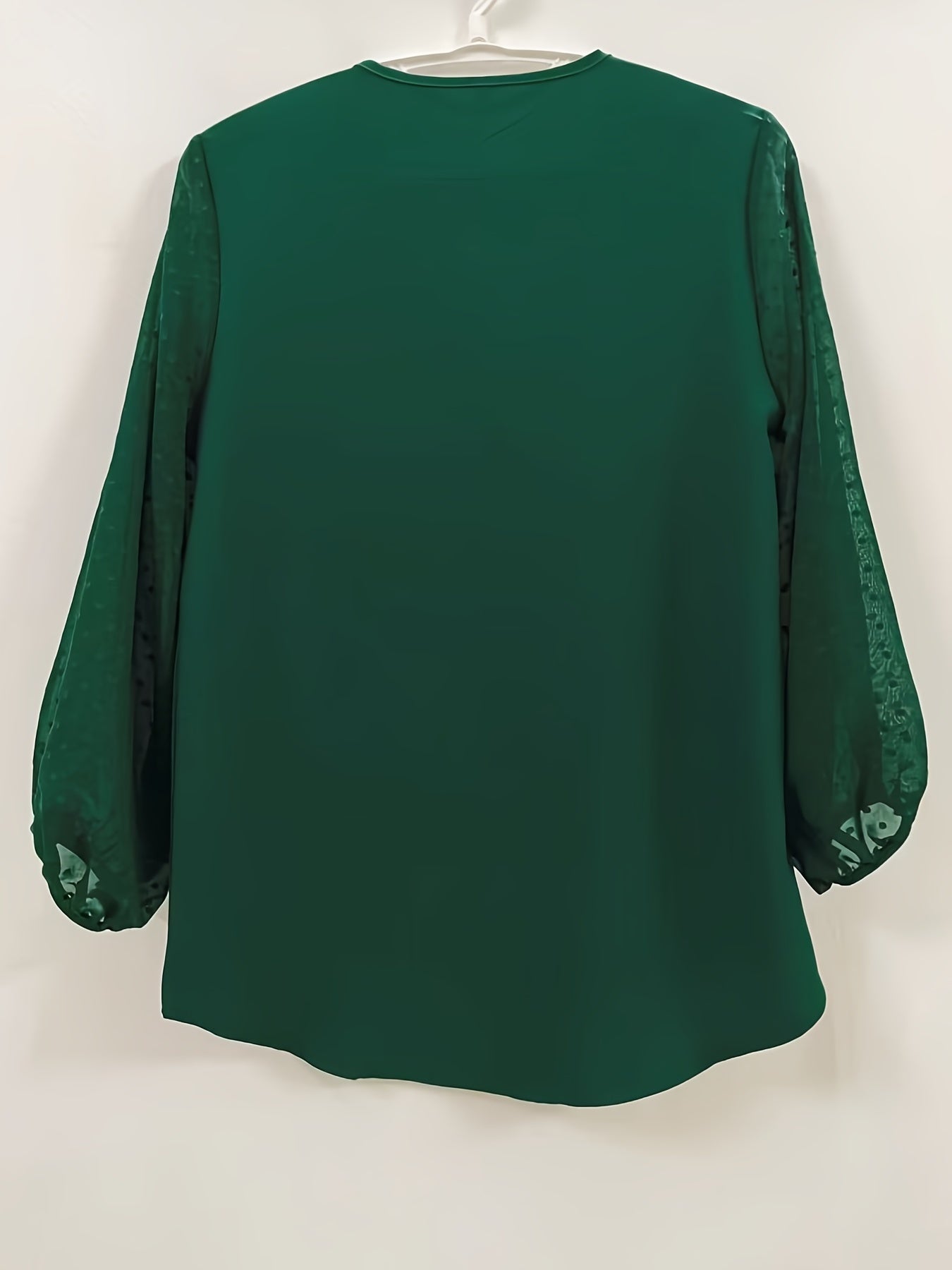 V Neck Loose Blouses Casual Mesh Stitching Dot Pom Poms 3/4 Sleeve Tops