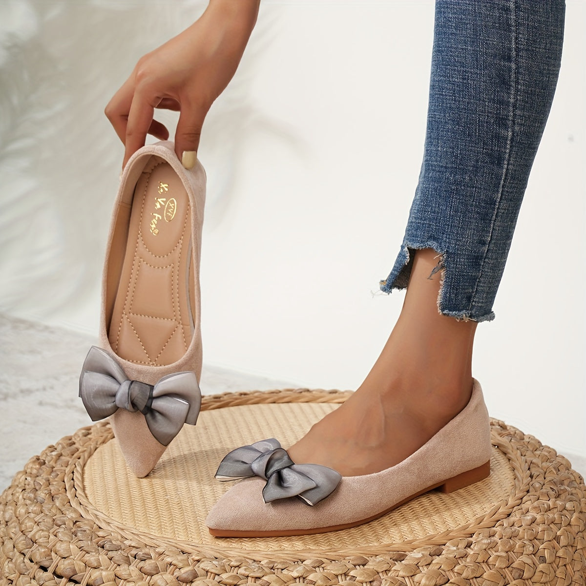 Women's Bowknot Ballet Flats Pointed Toe Slip On Shoes
