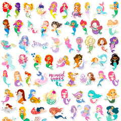 100pcs Mermaid Stickers For Laptop Cups Water Bottles Skateboard Luggage