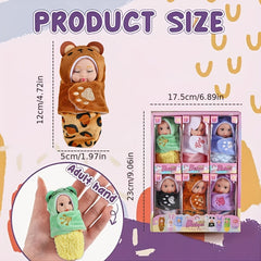 6pcs Realistic Doll Set with Pajamas 4 Inch PVC Youngsters