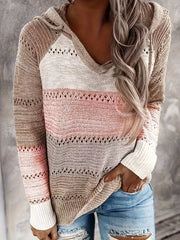 Hooded Knit Sweater with Drawstring Long Sleeve