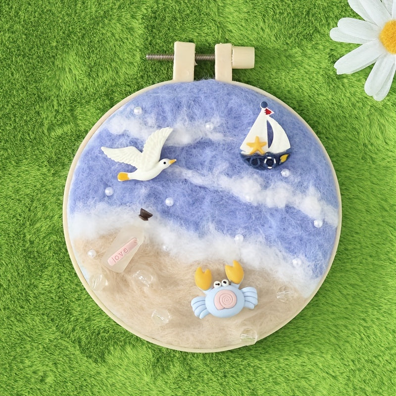 DIY Sea Frames Wool Felt Material Package with Embroidery Cloth Threads Needles
