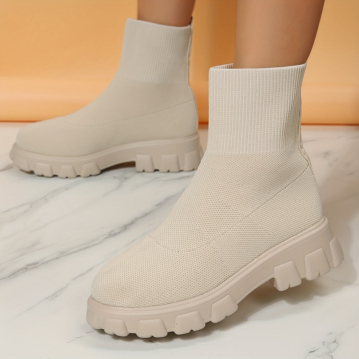Women's Casual Stretch Knit Mid Calf Sock Boots