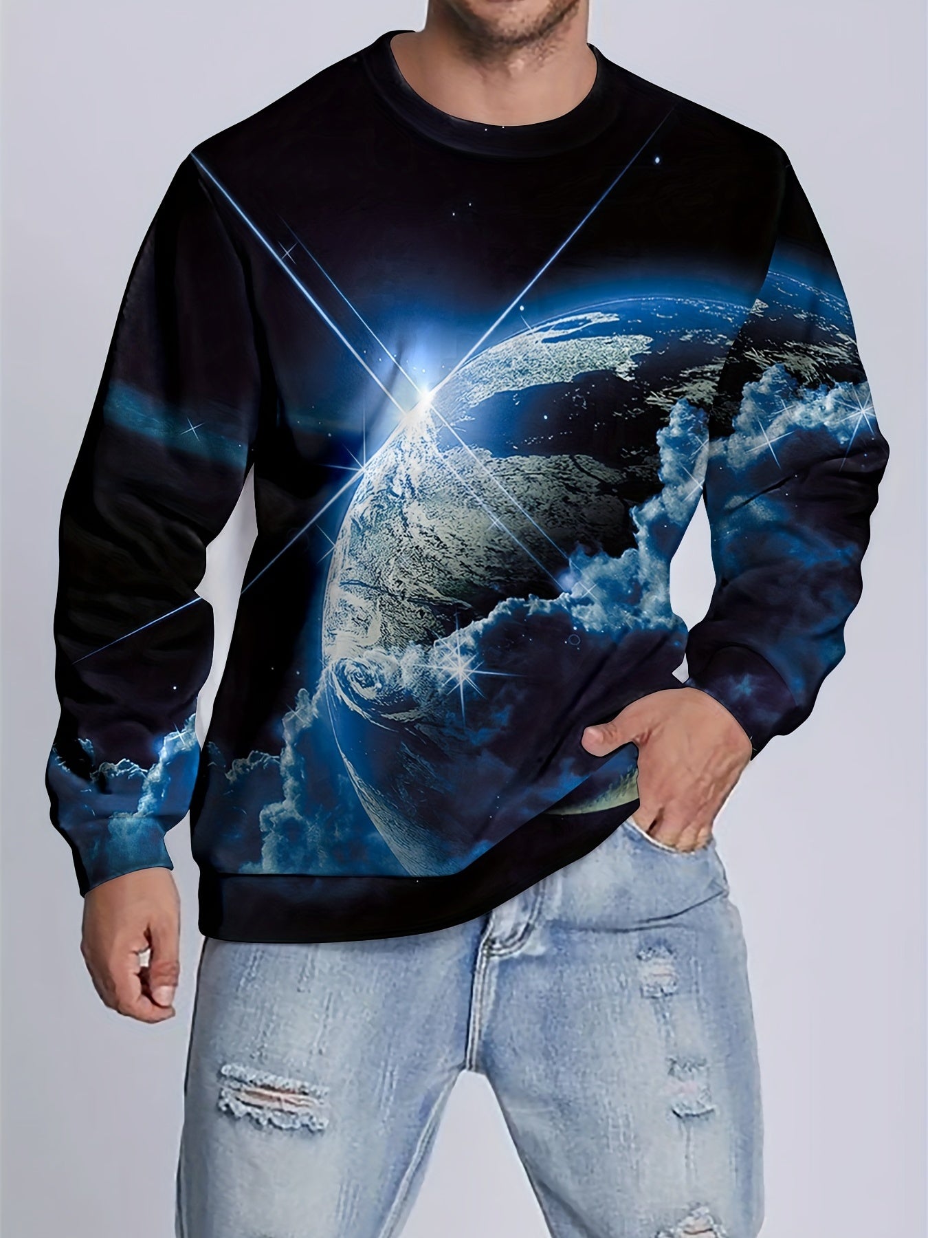 Retro Sailing Print Sweatshirt Men's Casual Graphic Pullover Sweatshirt