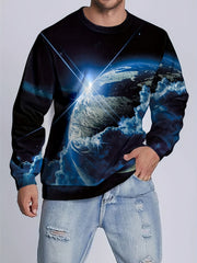 Retro Sailing Print Sweatshirt Men's Casual Graphic Pullover Sweatshirt