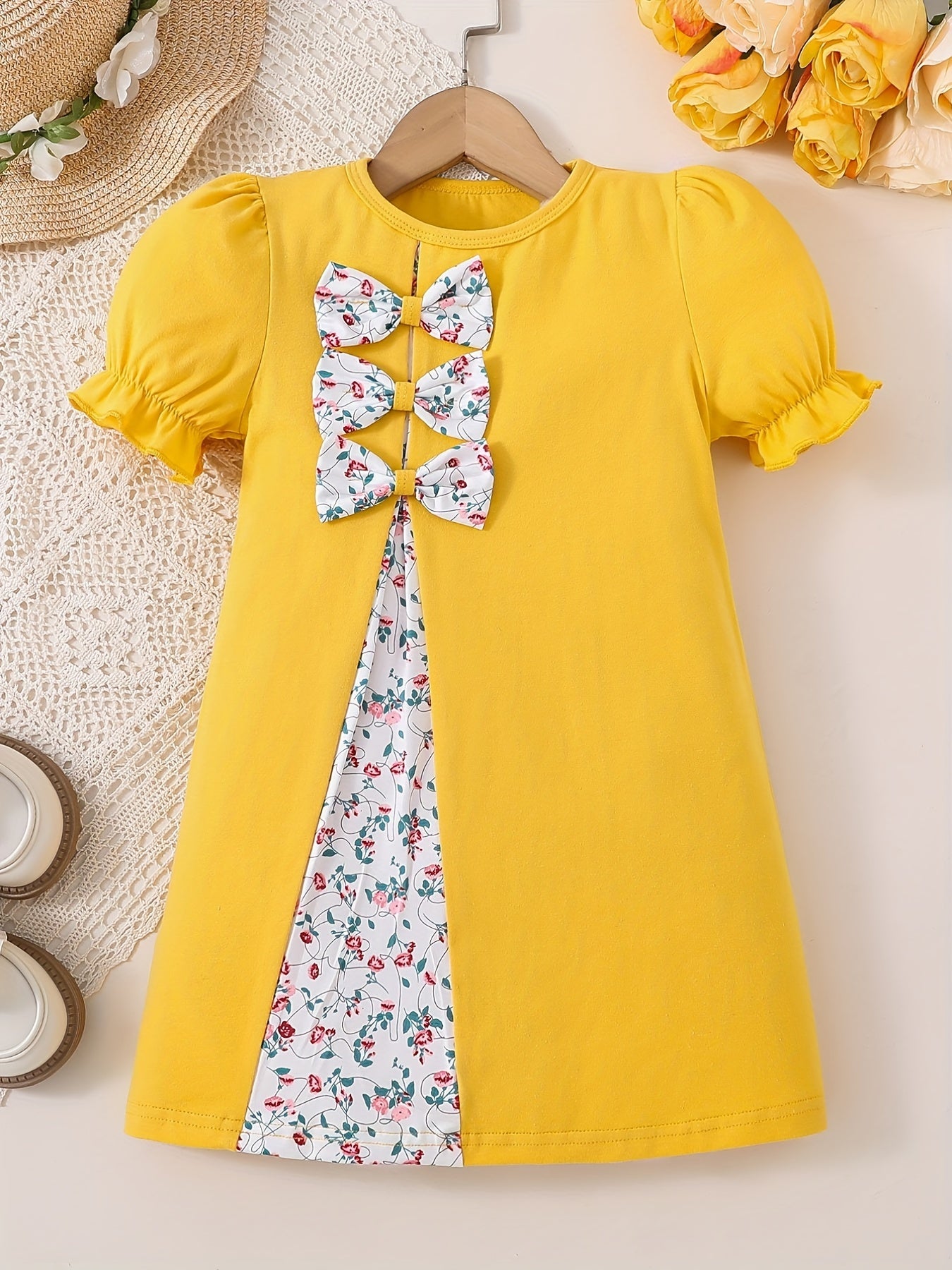 Toddler Girls Floral Print Puff Sleeve Dress for Party
