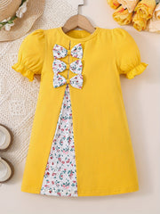 Toddler Girls Floral Print Puff Sleeve Dress for Party