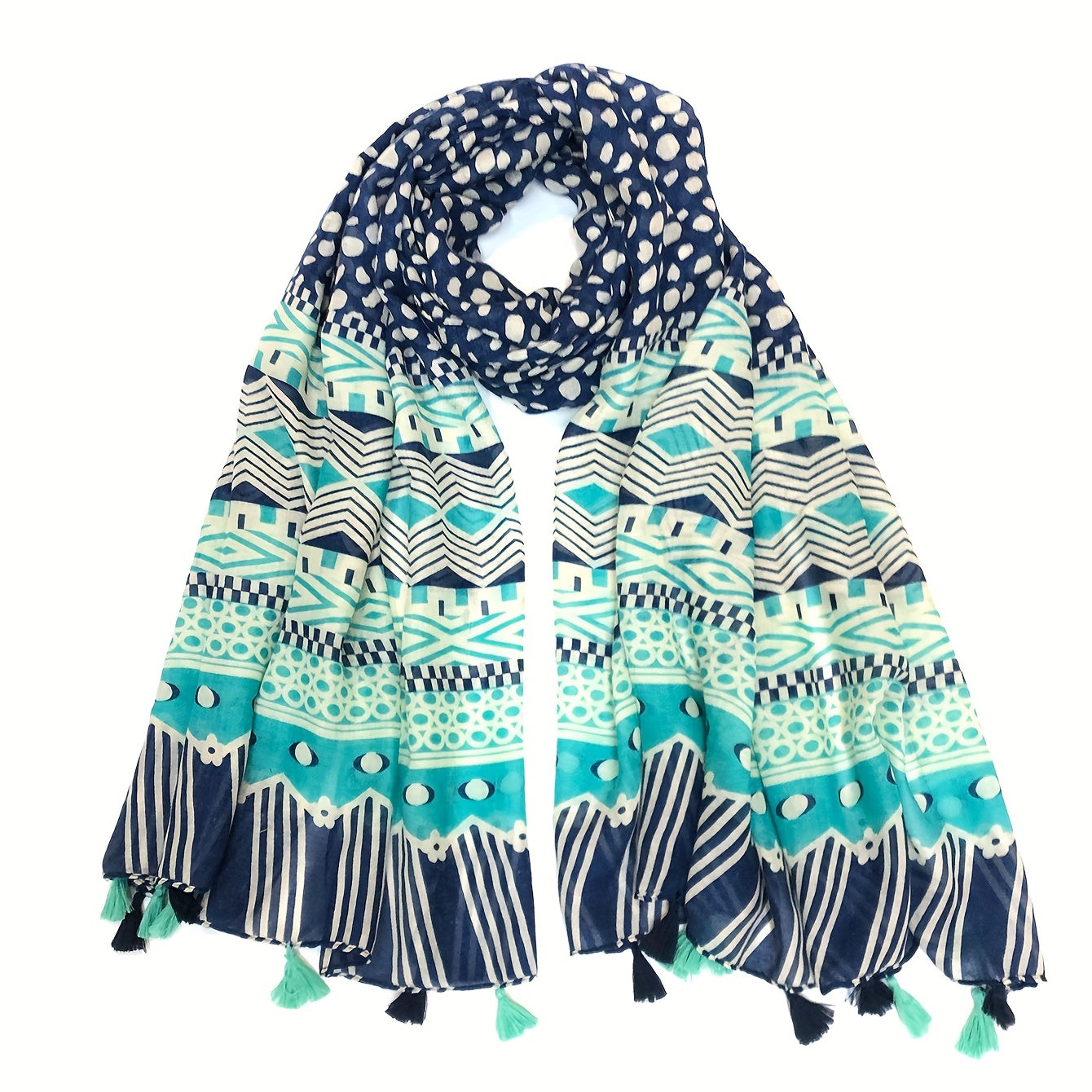 Vintage Geometric Print Scarf Boho Tassel Shawl Windproof Head Wrap