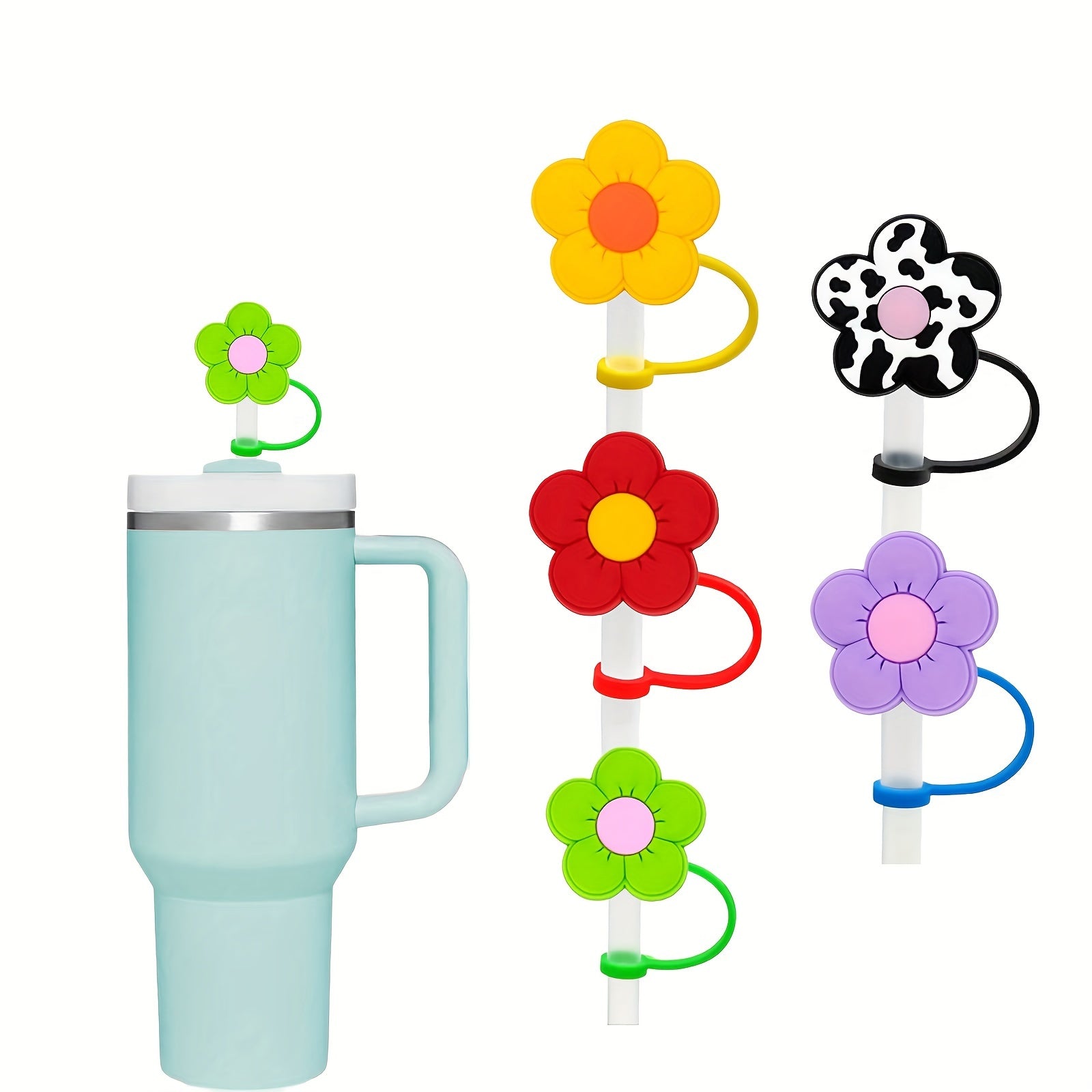 Silicone Flower Straw Lid Set - Reusable Dustproof Plug