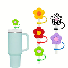 Silicone Flower Straw Lid Set - Reusable Dustproof Plug