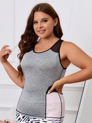 Colorblock Mesh Round Neck Crop Tank Top