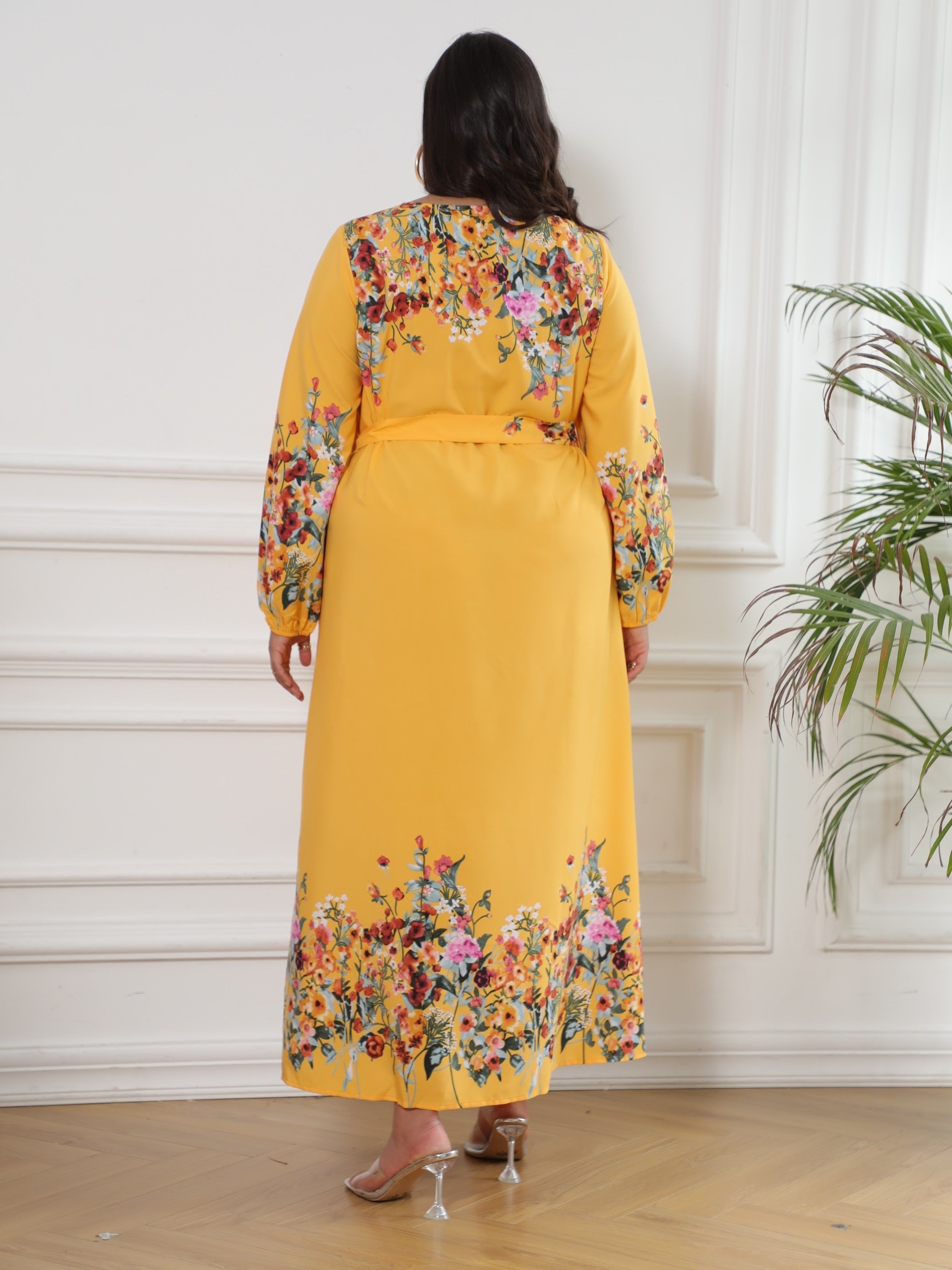 Colorblock Floral Print Long Sleeve Maxi Dress