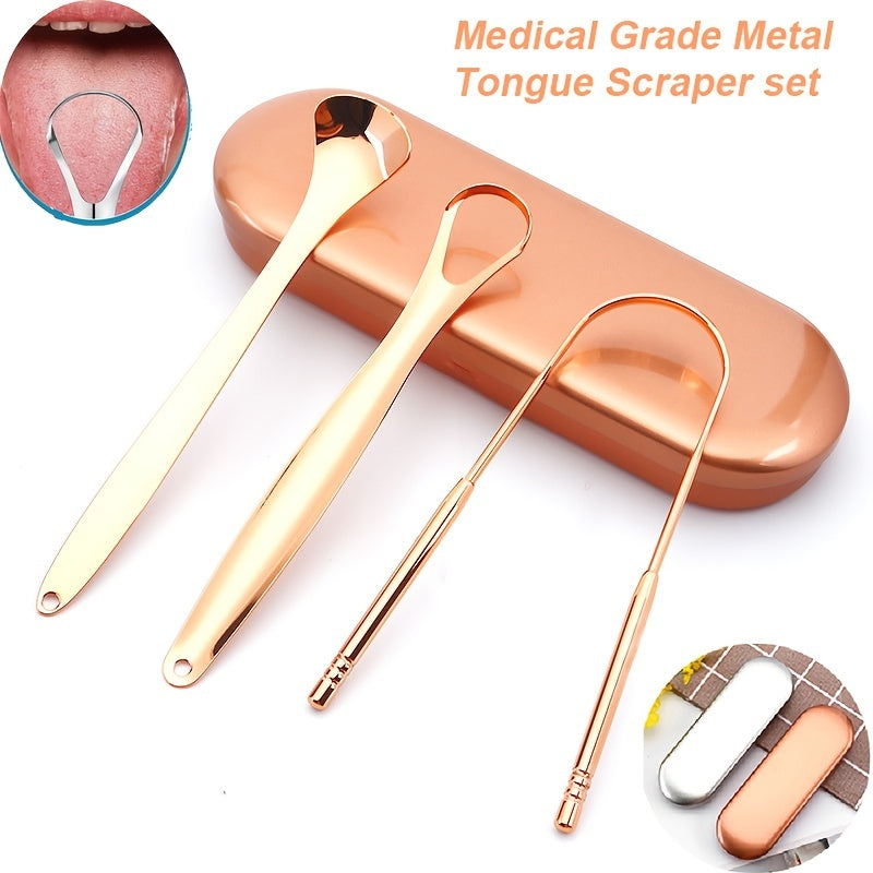 Portable Stainless Steel Tongue Scraper Set