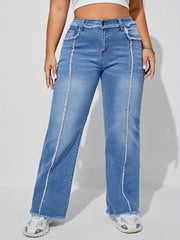 Raw Trim High Rise Wide Leg Jeans