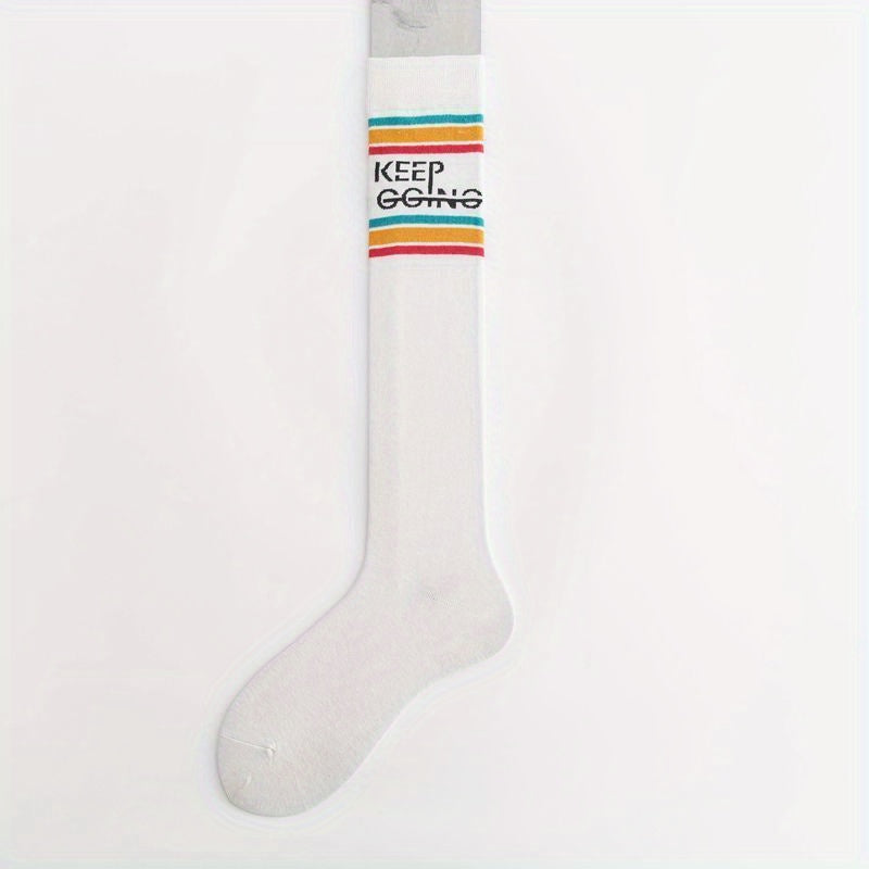 2 Pairs Letter Trim Calf Socks Sports Knee High Socks Women's Stockings