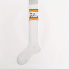 2 Pairs Letter Trim Calf Socks Sports Knee High Socks Women's Stockings