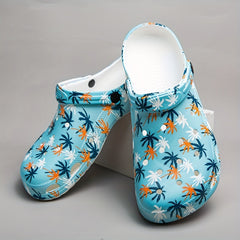 Men's Palm Trees Print Clogs Slip on Sandals Soft Sole Outdoor Shoes