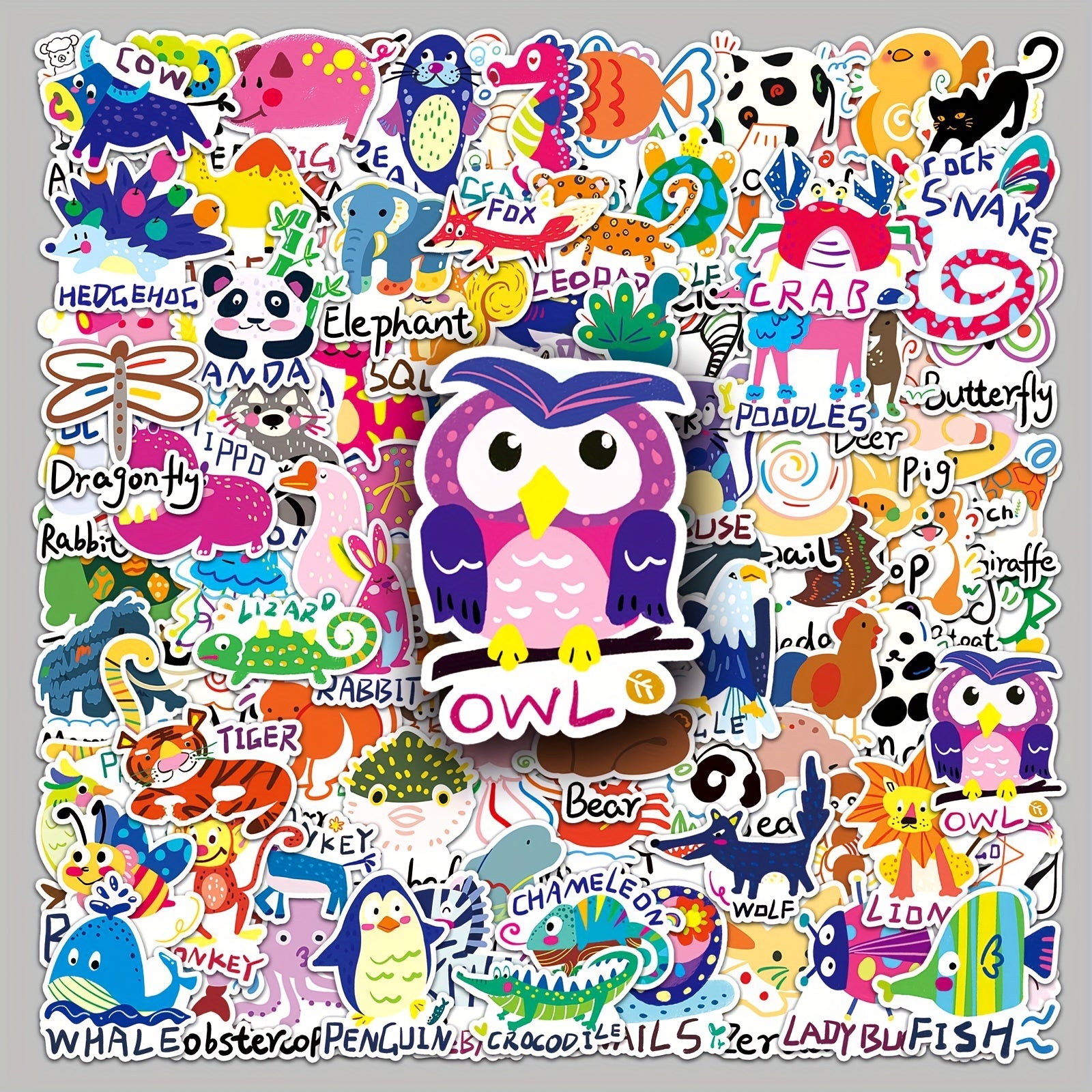 100pcs Cartoon Animal Letter Word Waterproof DIY Stickers