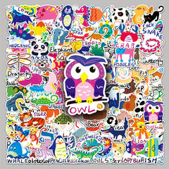 100pcs Cartoon Animal Letter Word Waterproof DIY Stickers