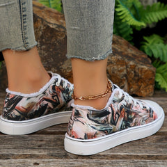 Women's Print Lace Up Skate Shoes Lightweight Low Top Sport Shoes