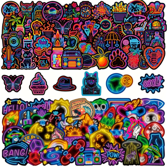 100pcs Neon Mix & Match Fluorescent Stickers | Night Graffiti Stickers