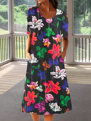Casual Dress Women's Plus Floral Print Ruched Dress