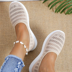 Women's Mesh Panel Flat Sneakers Breathable Solid Slip On Low Shoes