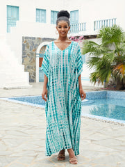 Women's Plus Tie Dye V Neck Bat Sleeve Maxi Cover Up Dress