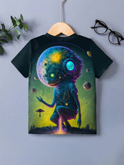 ALIEN Print Boys Creative T shirt Lightweight Short Sleeve Top