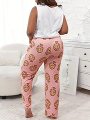 Letter & Pizza Print Tank Top & Pants Pajama Set
