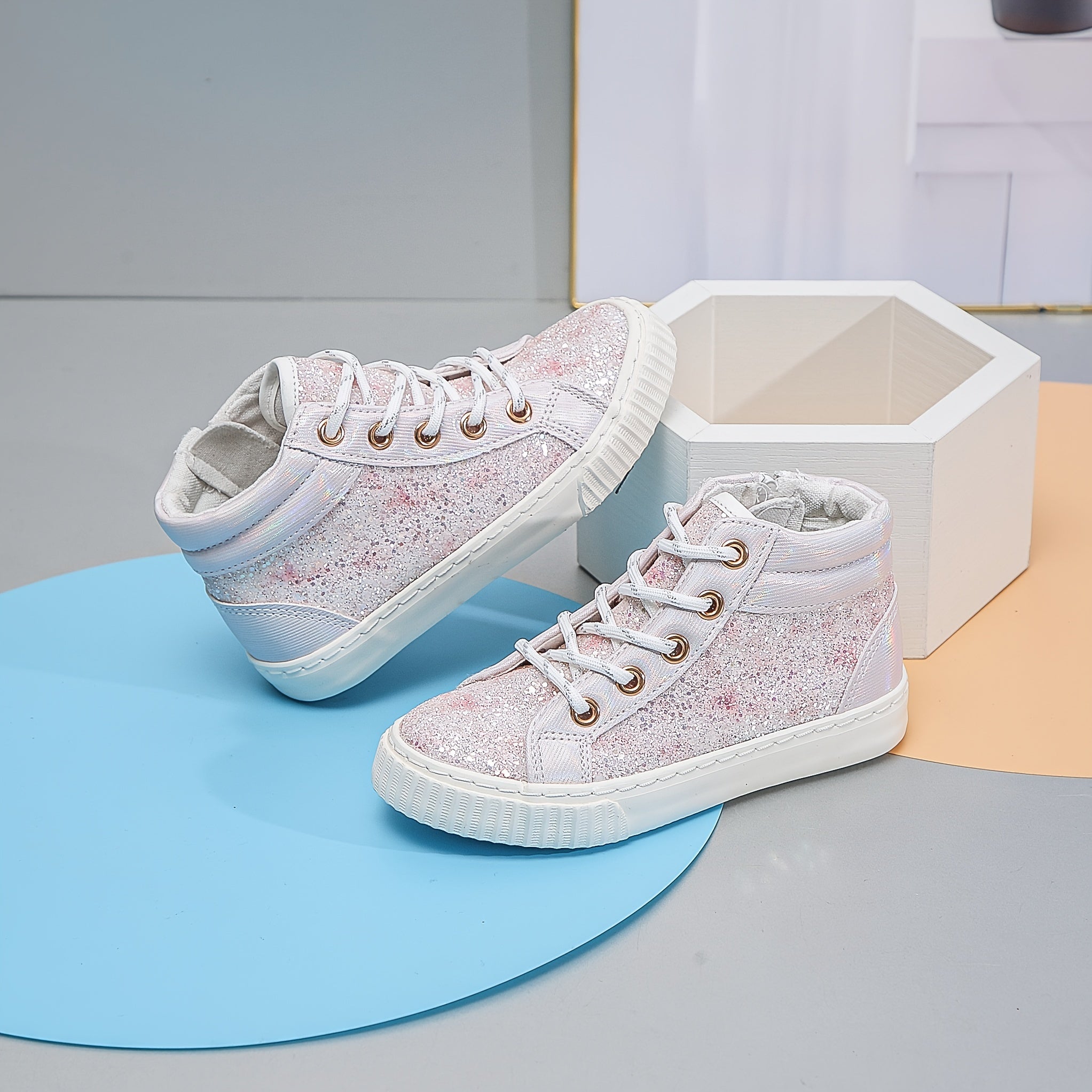 Sequin Middle Top Sneakers with Zipper for Girls