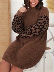 Colorblock Leopard Print Long Sleeve Sweater Dress