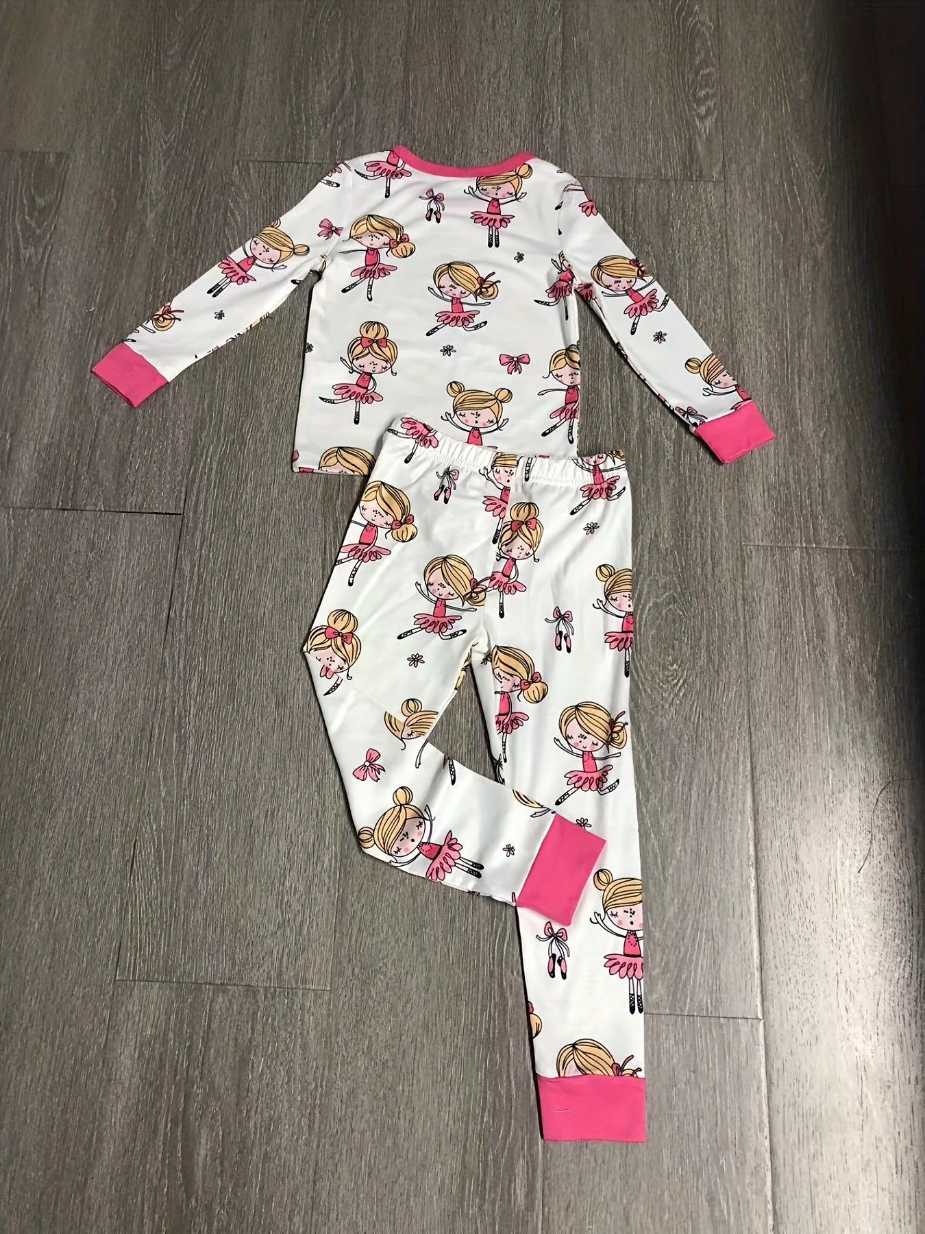 Girls 2pcs Lounge Wear Homewear Long Sleeve Top & Matching Pants Set