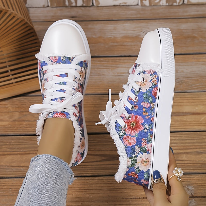 Floral Pattern Canvas Lace Up Round Toe Non slip Shoes