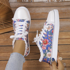 Floral Pattern Canvas Lace Up Round Toe Non slip Shoes