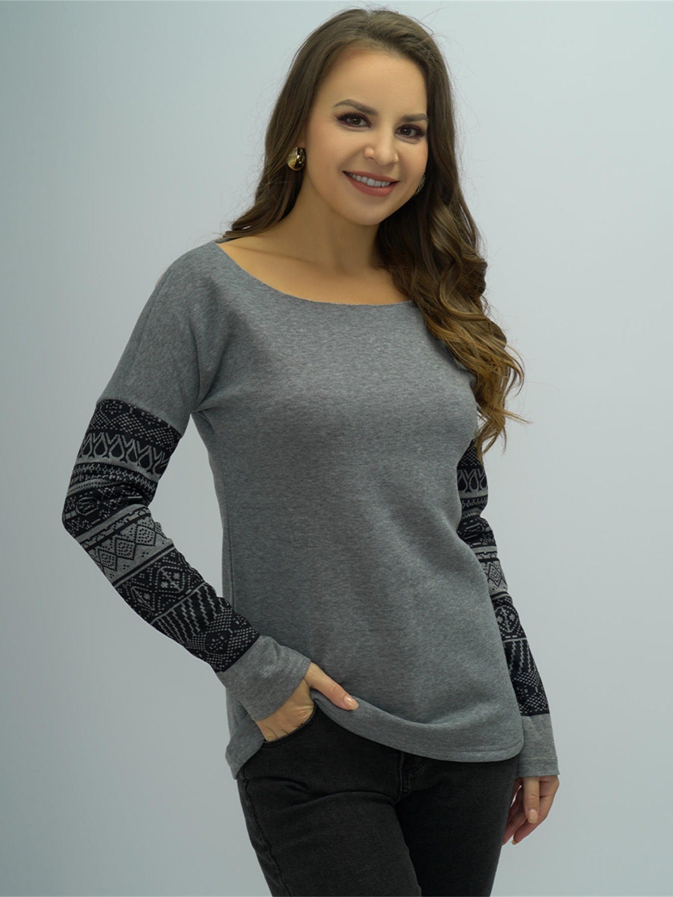 Women's Geo Pattern Colorblock Active Sweatshirt